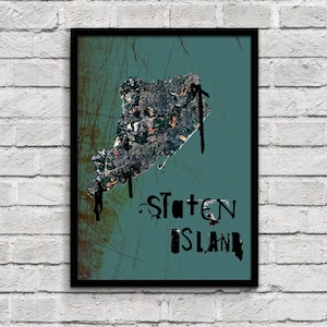 Staten Island, Nova York - Impressão - (Shoalin + MAP + NYC) 8,5 x 11 arte de parede já emoldurada, impressão de decoração de dormitório