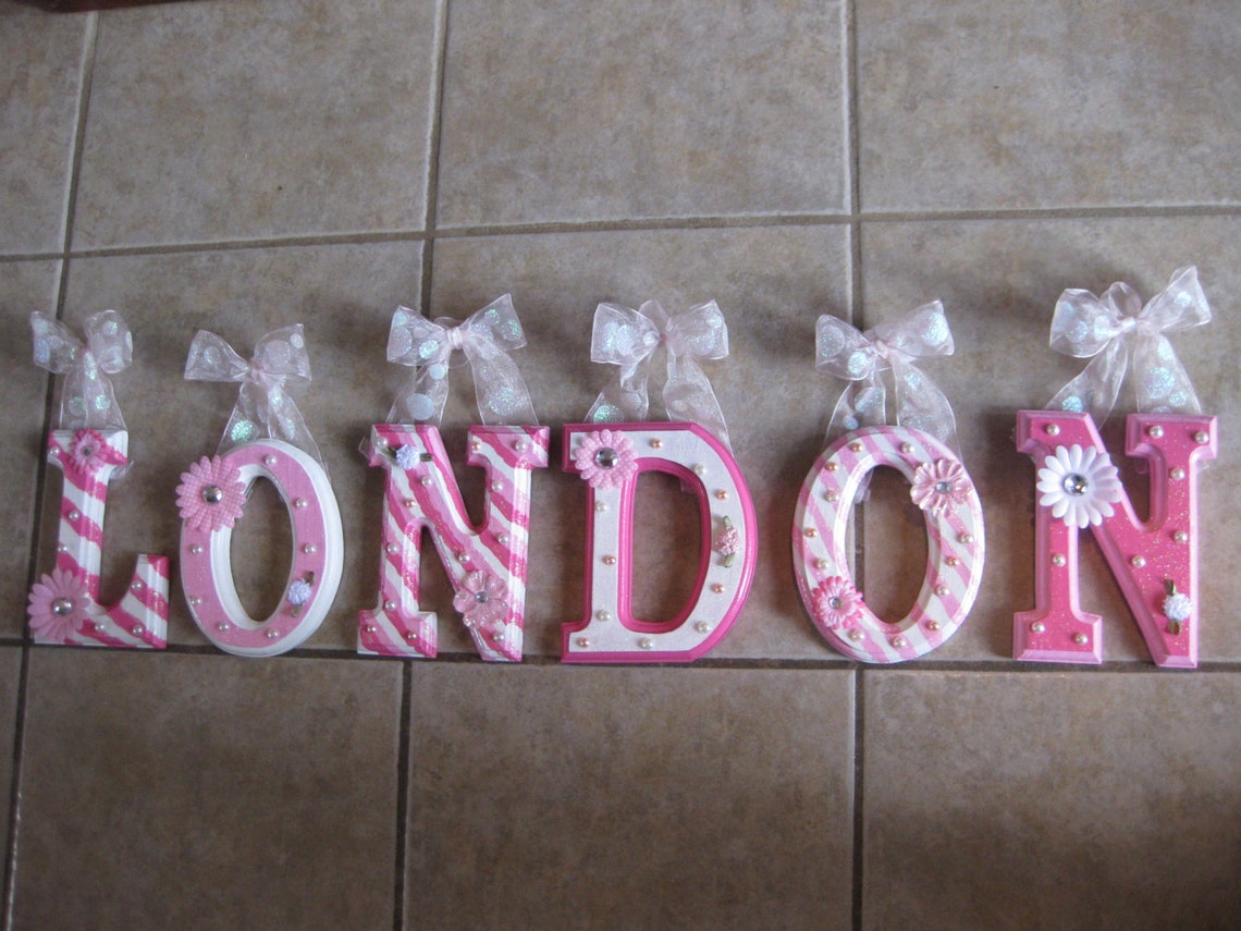 CUSTOM Pink and White Wooden Wall Hanging Letters 12.50 PER Etsy