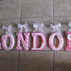 Custom Pink or Gray and White Nursery Letters - 13.25 PER LETTER -for your New Baby Girl or Child! 6&quot; Bevelled Wooden Wall Letters
