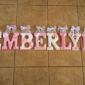 CUSTOM - 6&quot; Pink and Pearl Nursery Theme - Beveled Wooden Hanging Wall Letters - 13.25 PER LETTER - for Nursery or Child&#39;s Bedroom