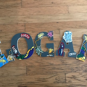 Custom 9" '"LOGAN" Dr. Seuss' Theme - 16.00 PER LETTER for Child's Name, Wooden Wall Letters for Nursery or Child's Room