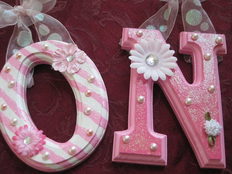 CUSTOM Pink and White Wooden Wall Hanging Letters 12.50 PER Etsy
