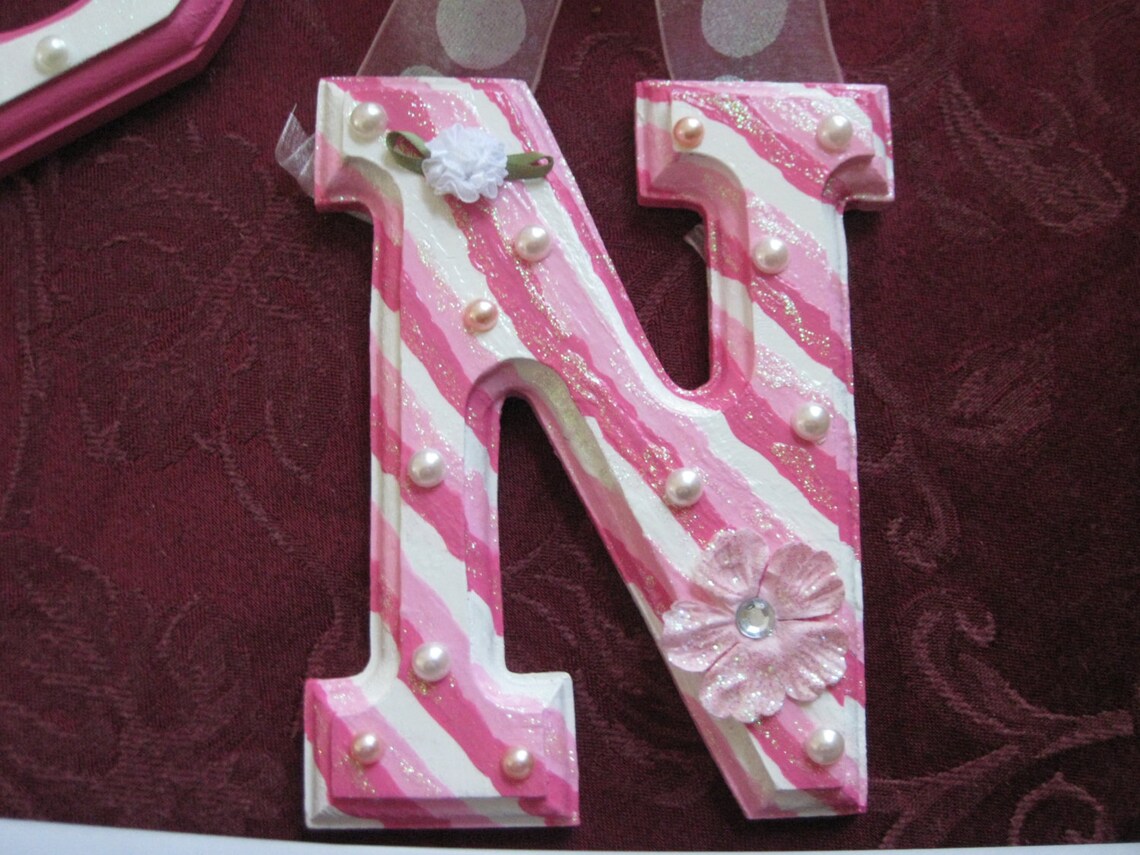 CUSTOM Pink and White Wooden Wall Hanging Letters 12.50 PER Etsy