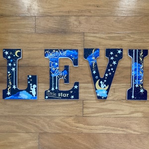 Personalizado 9" '"GALAXY" 'Stars and Sky' Tema - 16.50 POR LETRA para el nombre del niño, letras de pared de madera para la guardería o la habitación del niño