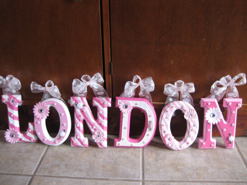 CUSTOM Pink and White Wooden Wall Hanging Letters 12.50 PER Etsy