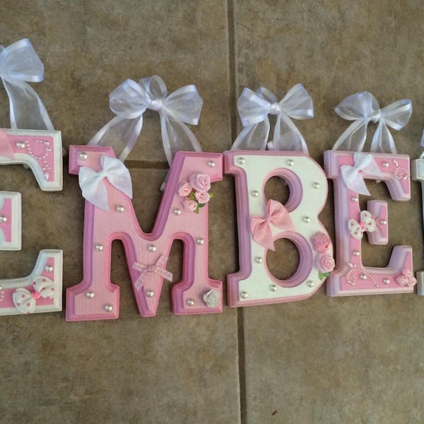 CUSTOM - 6" Pink and Pearl Nursery Theme - Beveled Wooden Hanging Wall Letters - 13.25 PER LETTER - for Nursery or Child's Bedroom