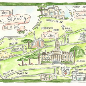 Mapa de casamento grande desenhado à mão: aquarelas