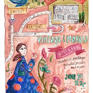 Mapa da mostra de arte do mercado de grandes eventos: aquarelas