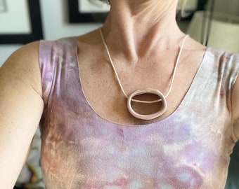 Circle moon statement ceramic necklace