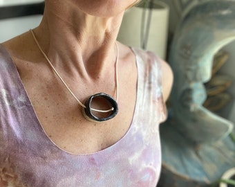 Circle moon statement ceramic necklace