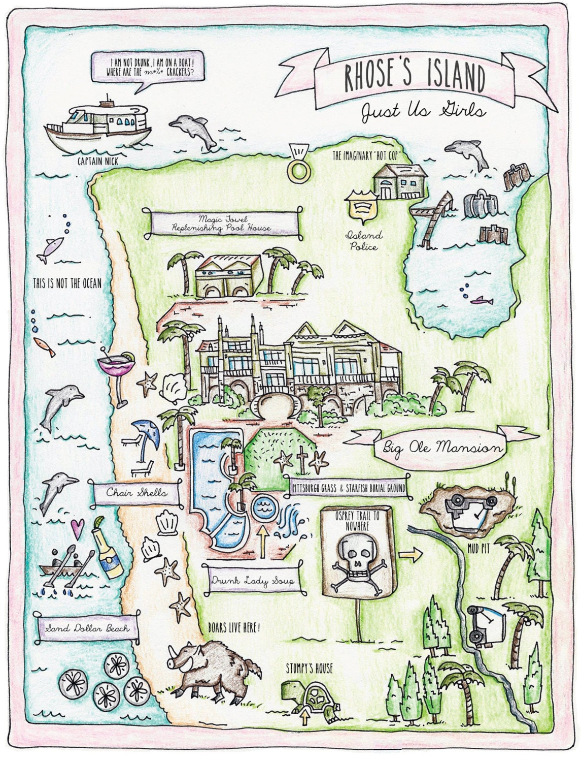 Large Hand Drawn Map With Computerized Text - Etsy