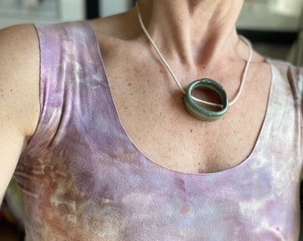 Circle moon statement ceramic necklace