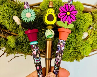 Springtime, floral, plant lover unique pens. Cute Avocado pen accessory with refillable black ink.