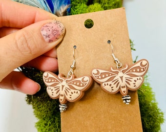 Mystical, moth, lunar statement earrings made with silicone beads, hypoallergenic 925 sterling silver ear wires.