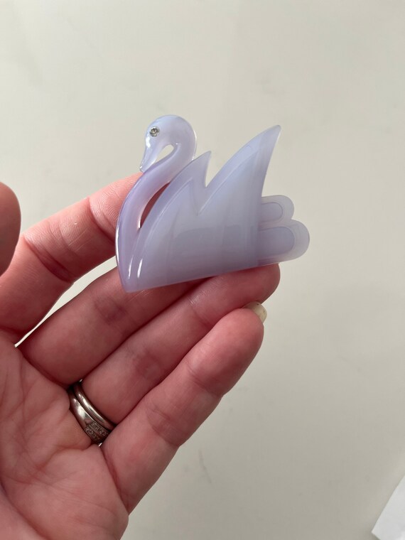 Vintage 1980s Scandinavian Lilac Swan Brooch Pin by Margit