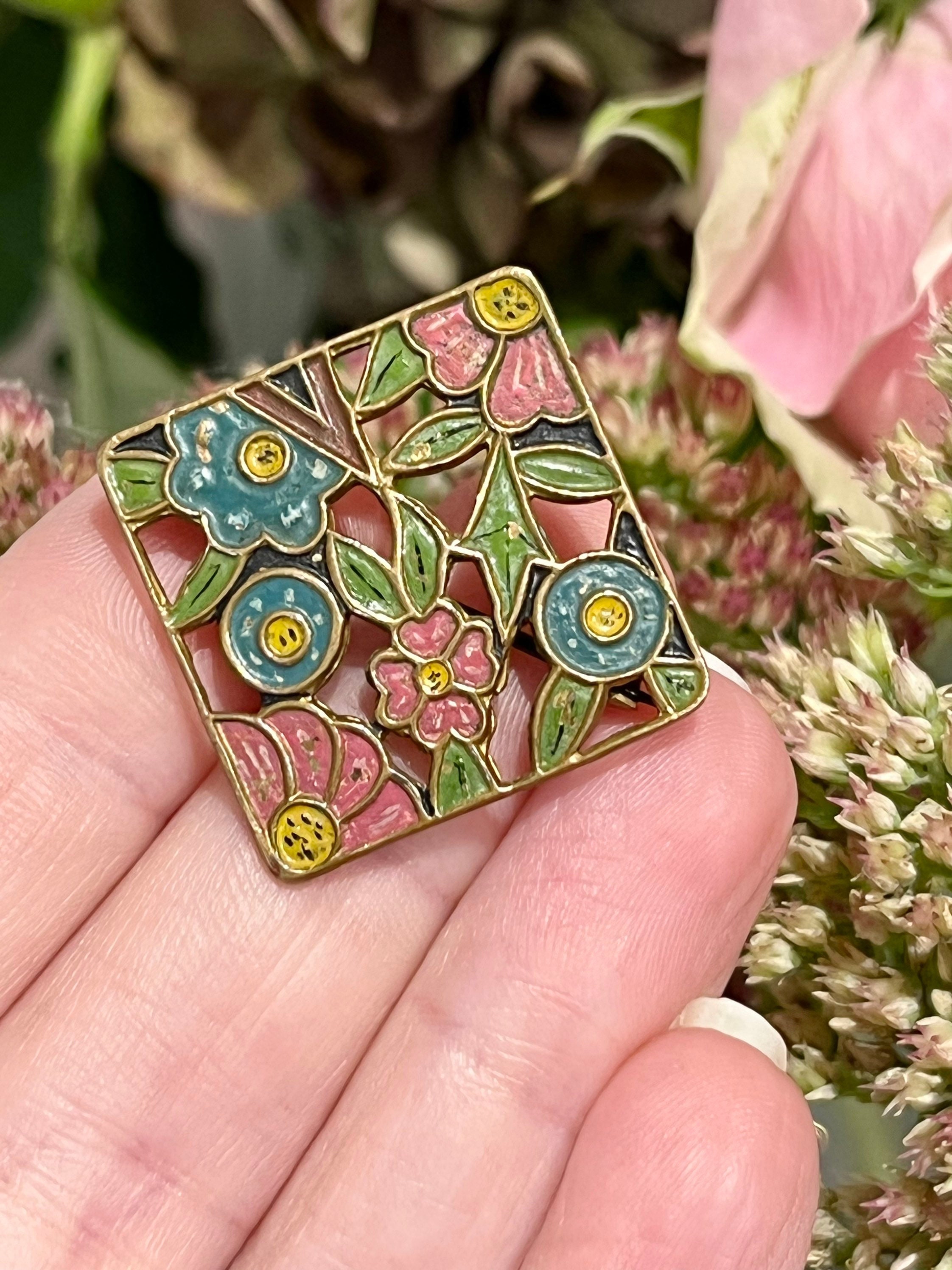Enamel Flower Brooch Etsy UK