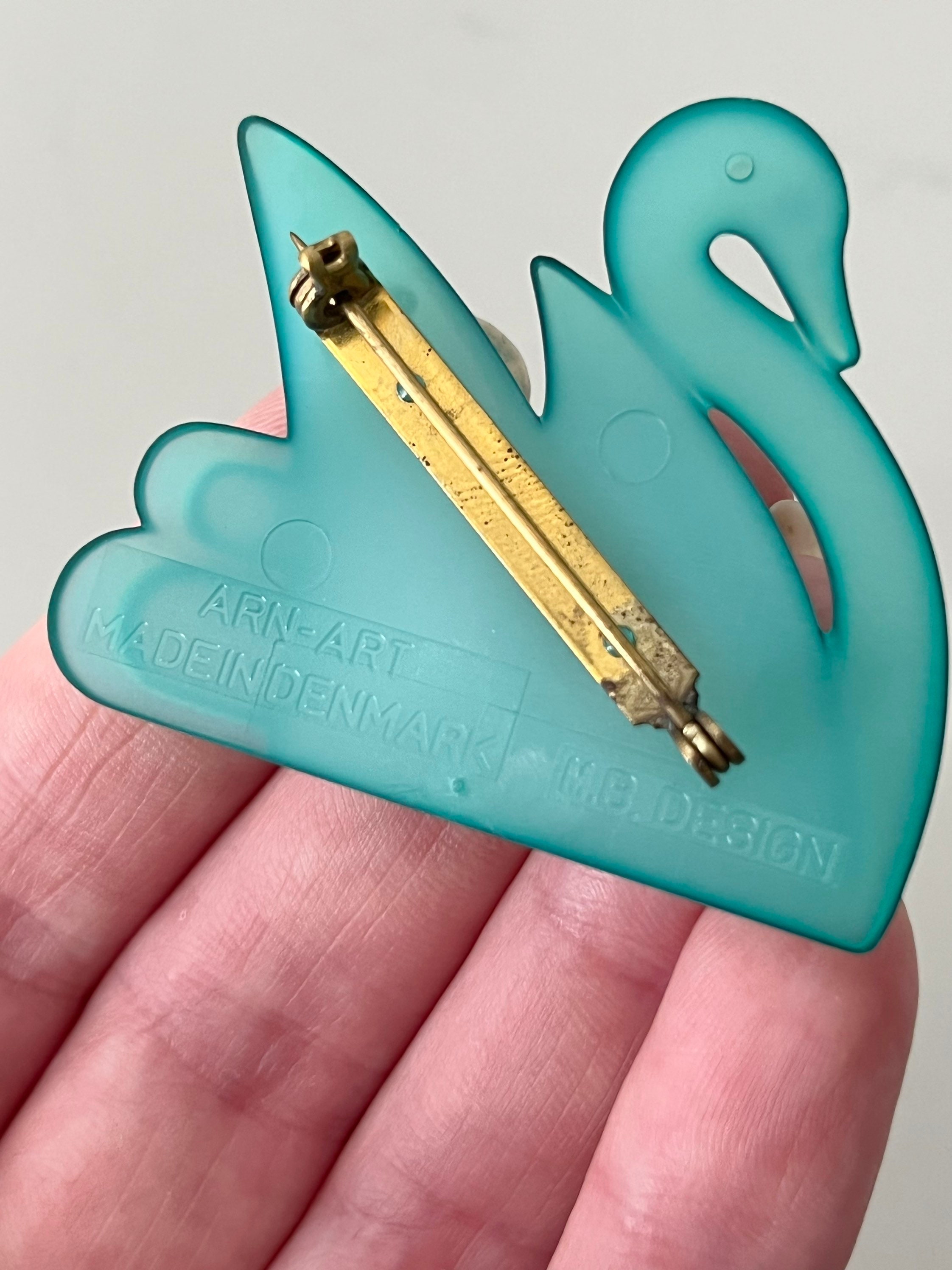 Vintage 1980s Scandinavian Blue Swan Brooch, by Margit