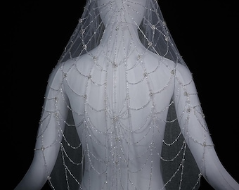 Crystal Spiderweb Veil: Hand-Beaded, Cascading Crystals, Ethereal Wedding Accessory