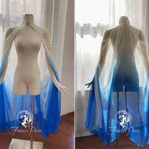 Blue/White Ombre Silk Elven Cape 100% Silk