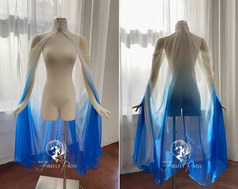 Blue/White Ombre Silk Elven Cape 100% Silk