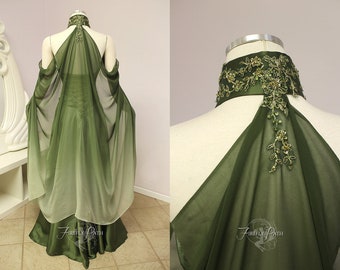 Sage Green Ombre Silk Elven Cape 100% Silk