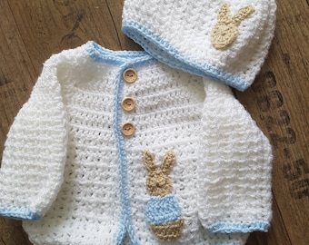 New baby cardigan and hat set
