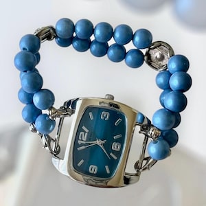 Sea Blue Beaded Watch/Watch/Blue Watch/Womens Blue Watch/Womens Watch/Beaded Watch/Womens Beaded Watch/Womens Jewelry/Womens Gift