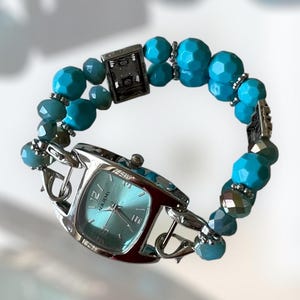 Blue Bubble Watch, Blue Watch, Womens Watch, Watch, Beaded Watch, Jewelry, Gift