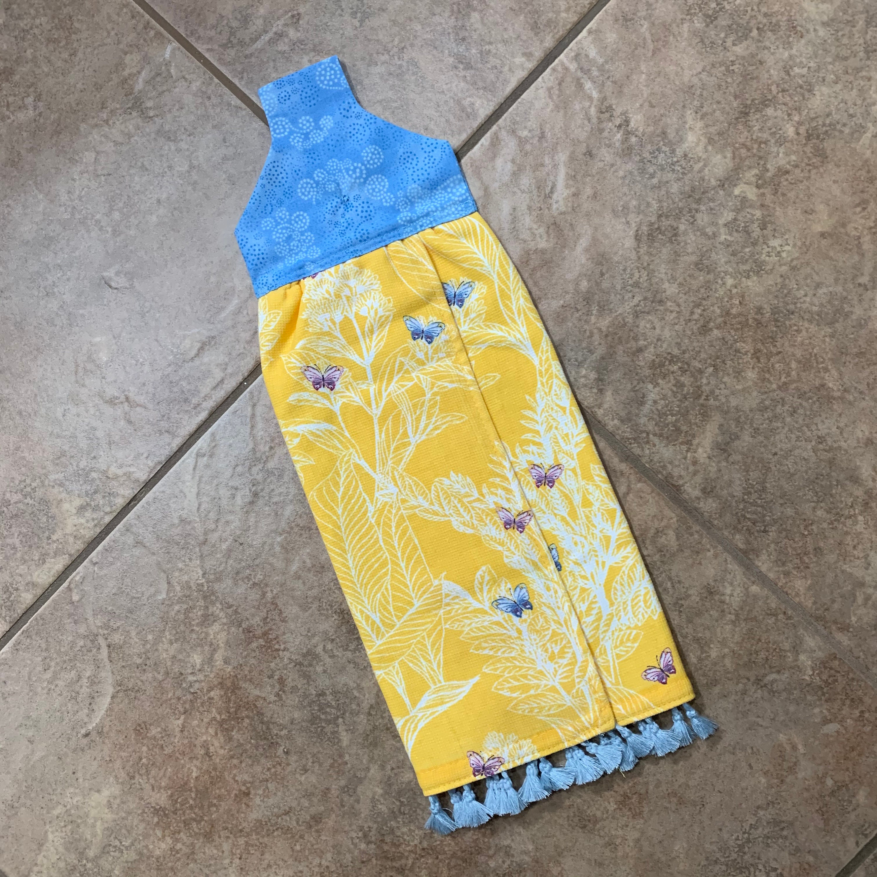 blue and yellow hand towels