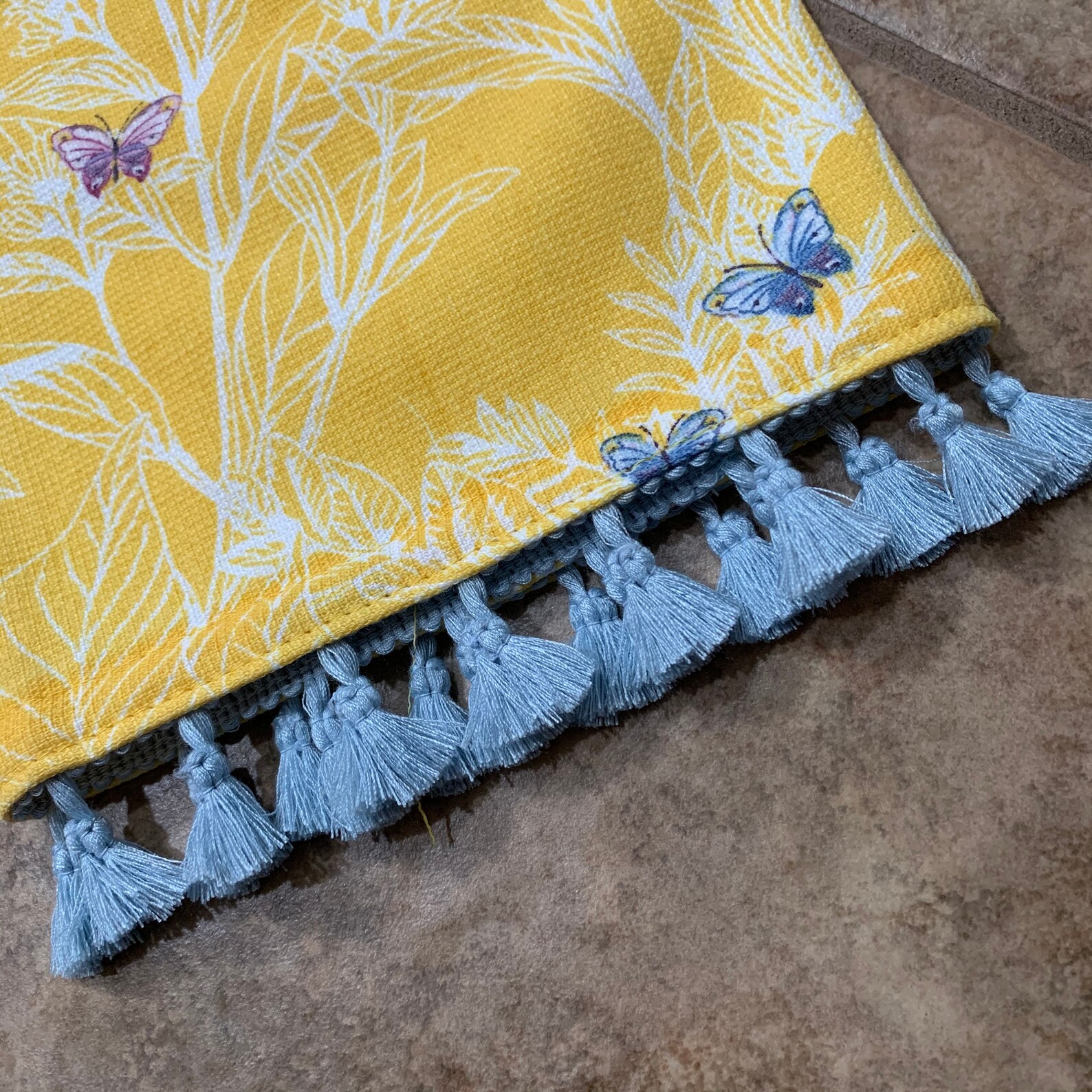 blue and yellow hand towels