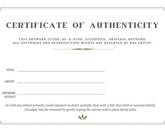 Artist Certificate of Authenticity, White Modern Simple. Printable A4 or A5, Instant Download PDF, JPG