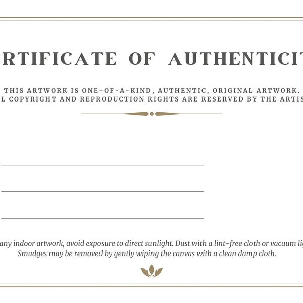 Artist Certificate of Authenticity, White Modern Simple. Printable A4 or A5, Instant Download PDF, JPG