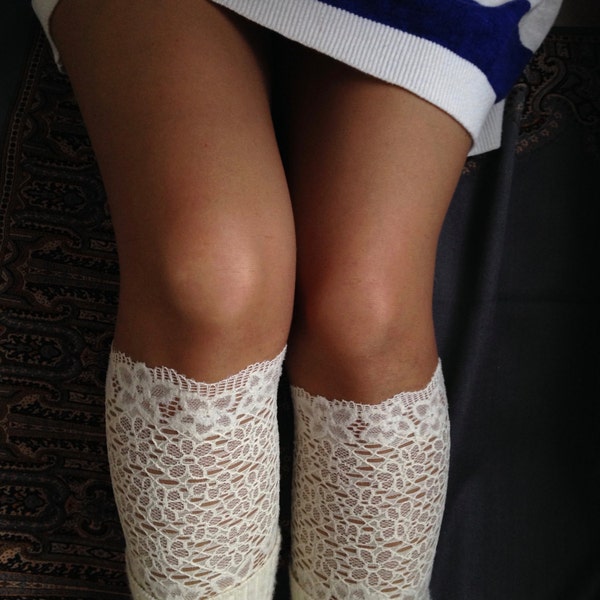 Weddings Lace Boot Cuff Socks, Ivory flower lace - boot topper - wellies boot cuff, lace leg warmers/ READY TO SHIP