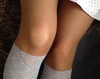 Lace Boot Cuff Socks, Blue-Gray with gold, boot topper, wellies boot cuff, lace leg warmers / READY TO SHIP