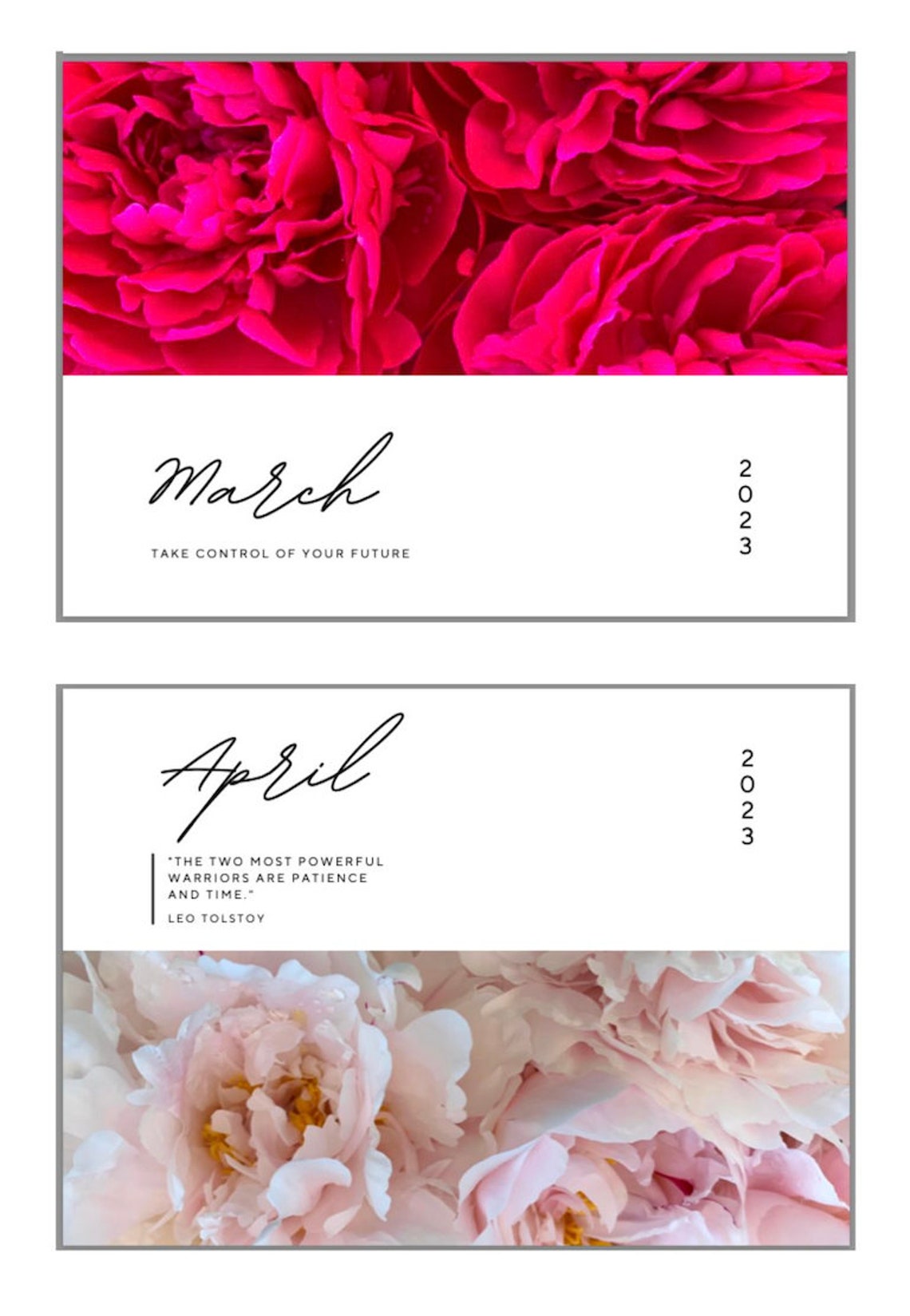 2023 Wall Calendar Printable 2023 Peony Calendar Christmas Etsy UK