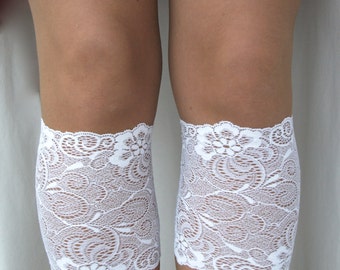 Lace Boot Cuff Socks, White flower lace - boot topper - wellies boot cuff, lace leg warmers / READY TO SHIP