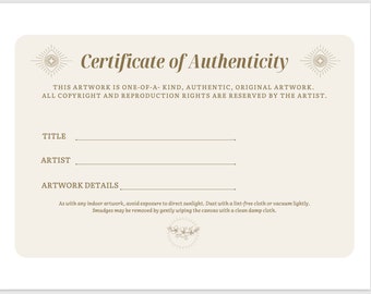 Simple, Authenticity certificate templates, Printable A4 or A5, Instant Download PDF