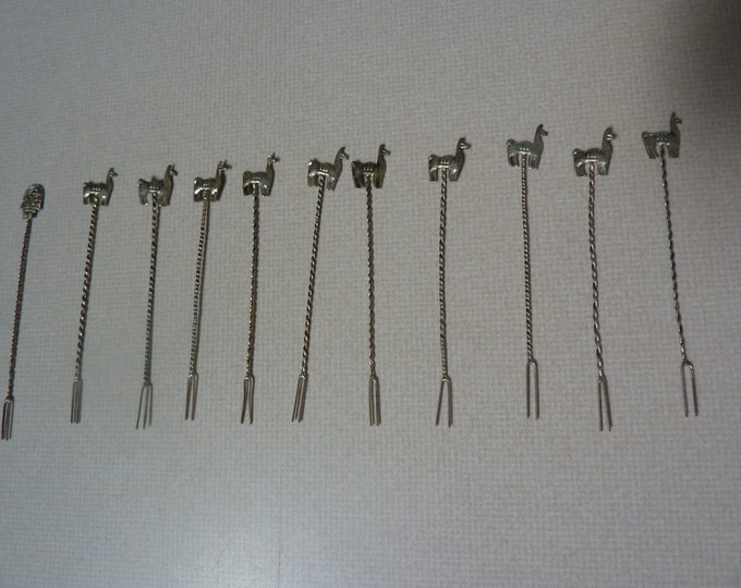 STERLING Silver//////vintage Silver Llama Cocktail Picks Set Etsy