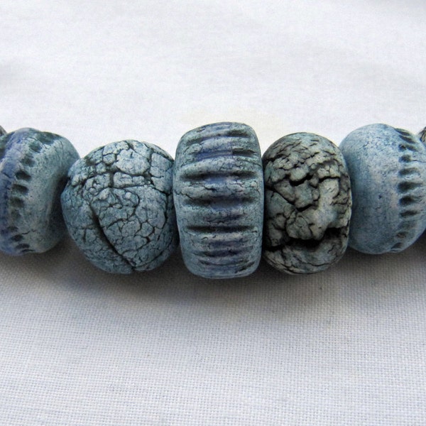 Black and Blue Bead Set - Set of Handmade Ceramic Beads