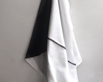 White and Navy Linen Blanket