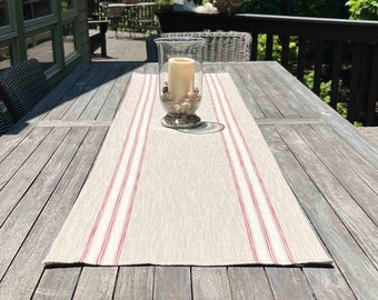 Linen and Red Stripe Table Runner