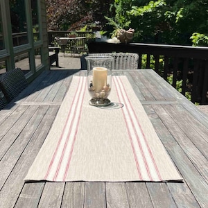 Linen and Red Stripe Table Runner