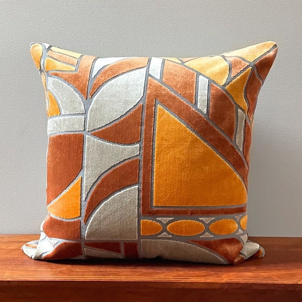 Orange Geometric Velvet Pillow