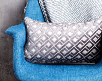 Grey Diamond Raised Velvet Pillow