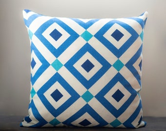 Blauw geometrisch diamantkussen