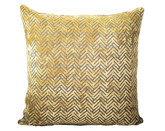 Geel Fluwelen Geometrisch Kussen