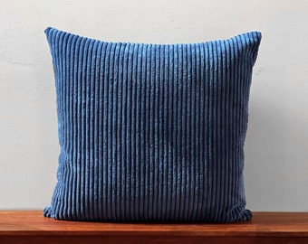 Blue Ribbed Cotton Pillow