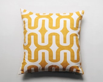 Geel geometrisch linnen katoenen kussen