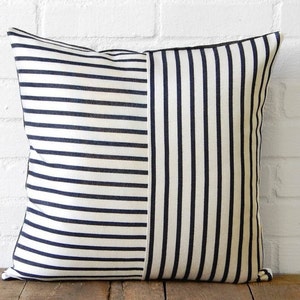 Navy Striped Pillow with Denim Back image 1