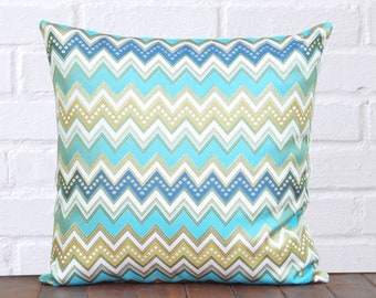 Groen en Blauw Zig Zag Kussen